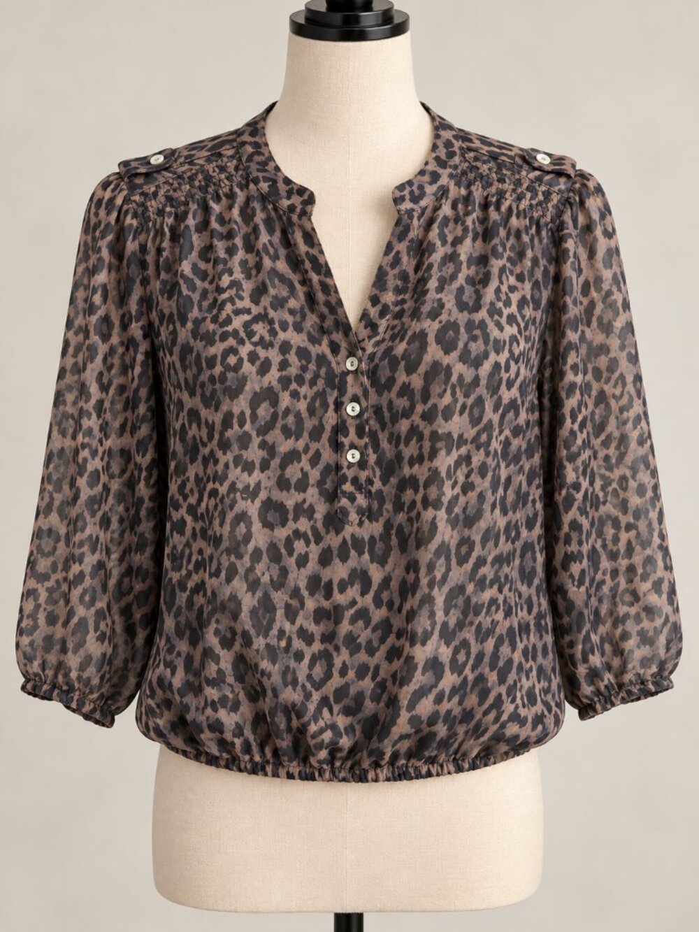 C093 Zara Basic Leopard Print Bubble-Hem Blouse